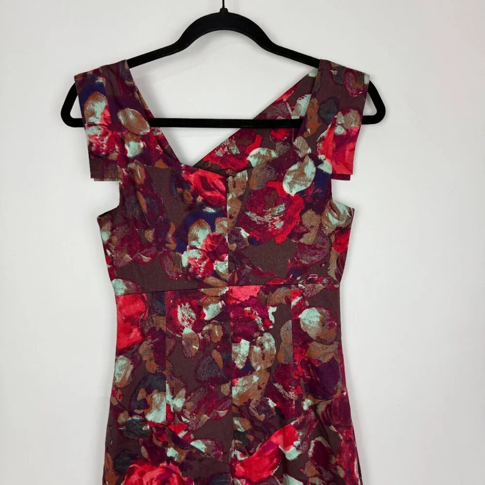 NWT Black Halo Jackie O Sheath Dress Red French Rose Floral Print Size 2